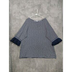 J Jill Shirt Womens 3X Navy White Striped Short Sleeve Pullover Stretch Boho